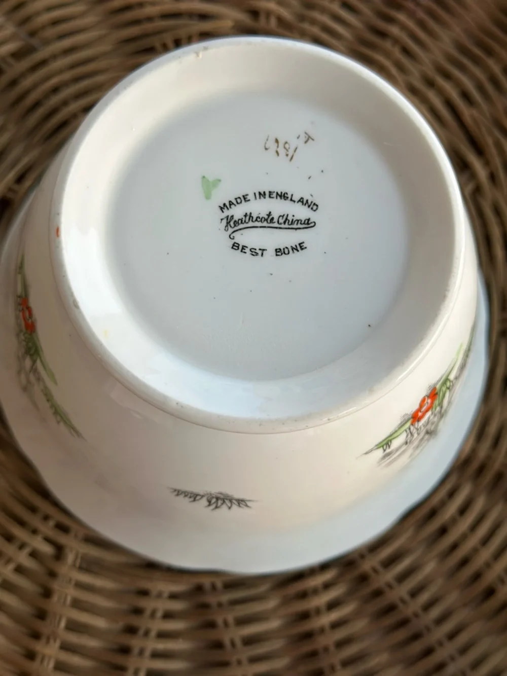 Vintage English Bone China Tea Bowl Saucer Bird Cottagecore Gold Trim